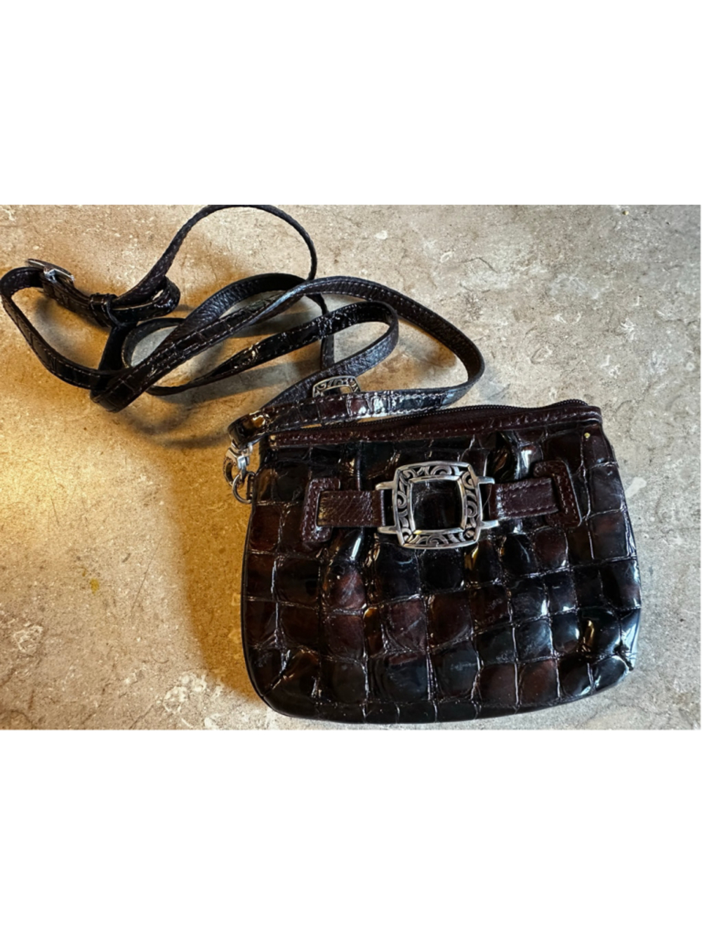BRIGHTON Cher Mini Bag Brown Croc Embossed Patent Leather Purse Vintage Y2K 90s